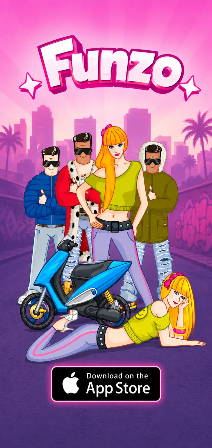 Funzo game characters and scooter